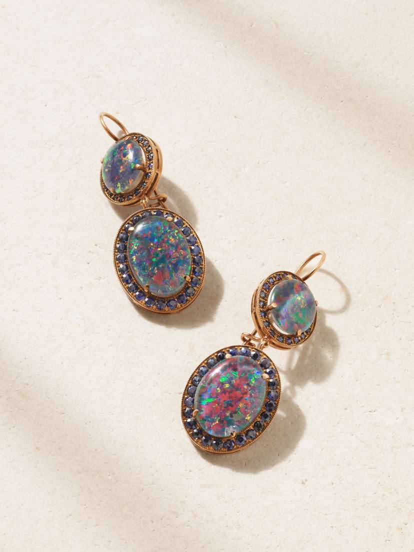 Andrea Fohrman 18-karat Gold, Rhodium, Opal And Sapphire Earrings