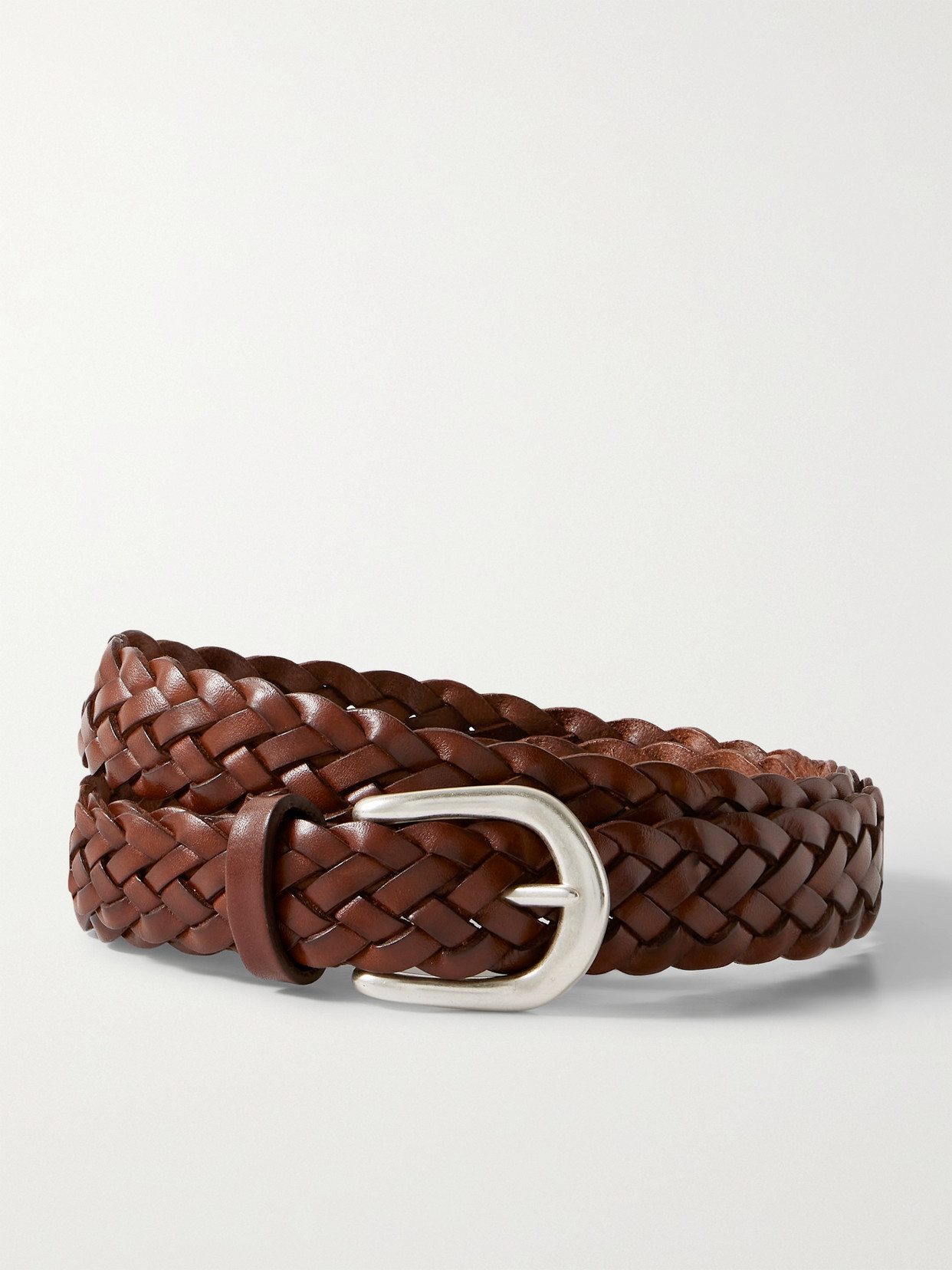 Anderson's Woven Leather Belt In Brown