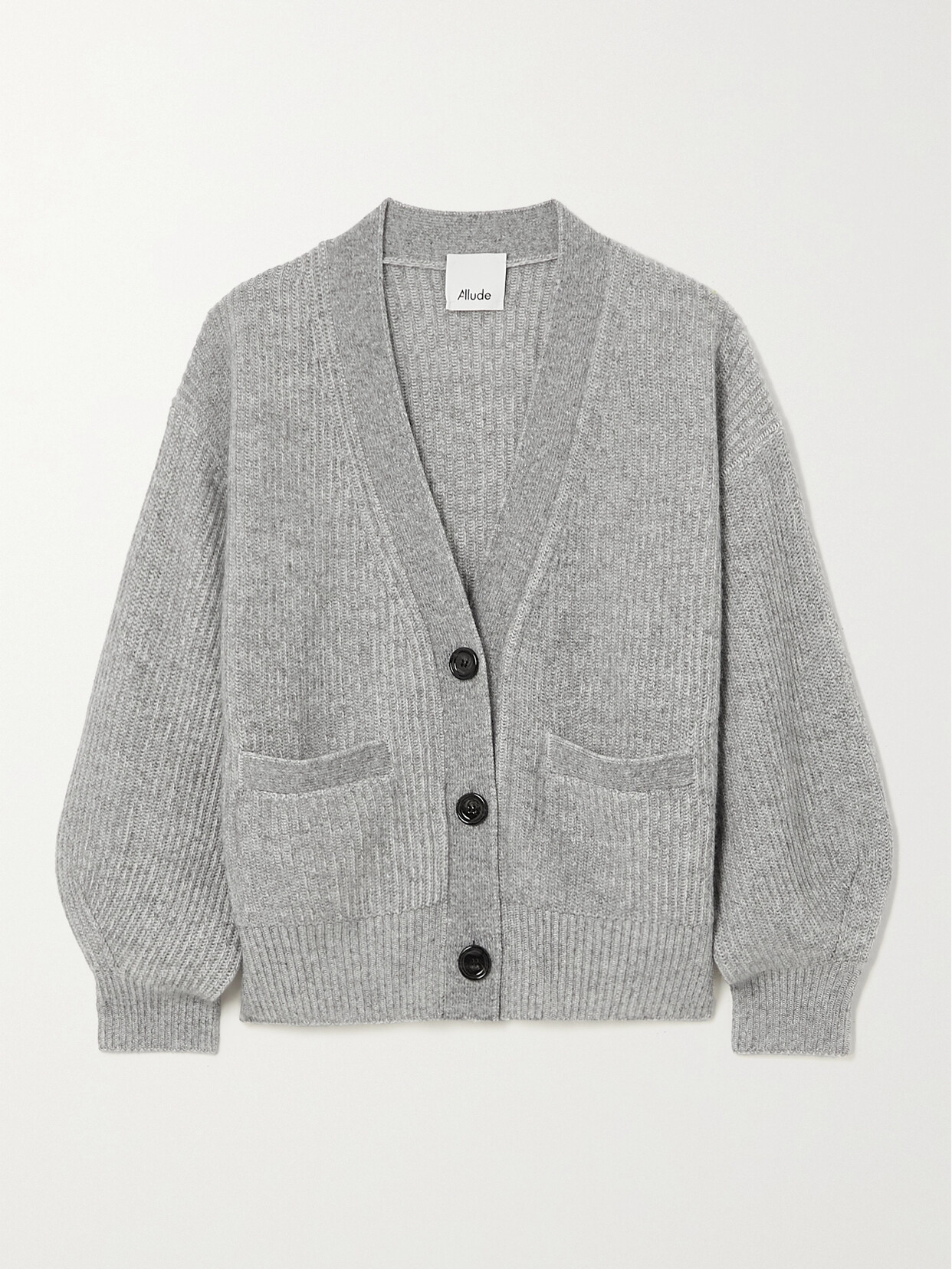 Allude Ribbed Cashmere Cardigan In Gray