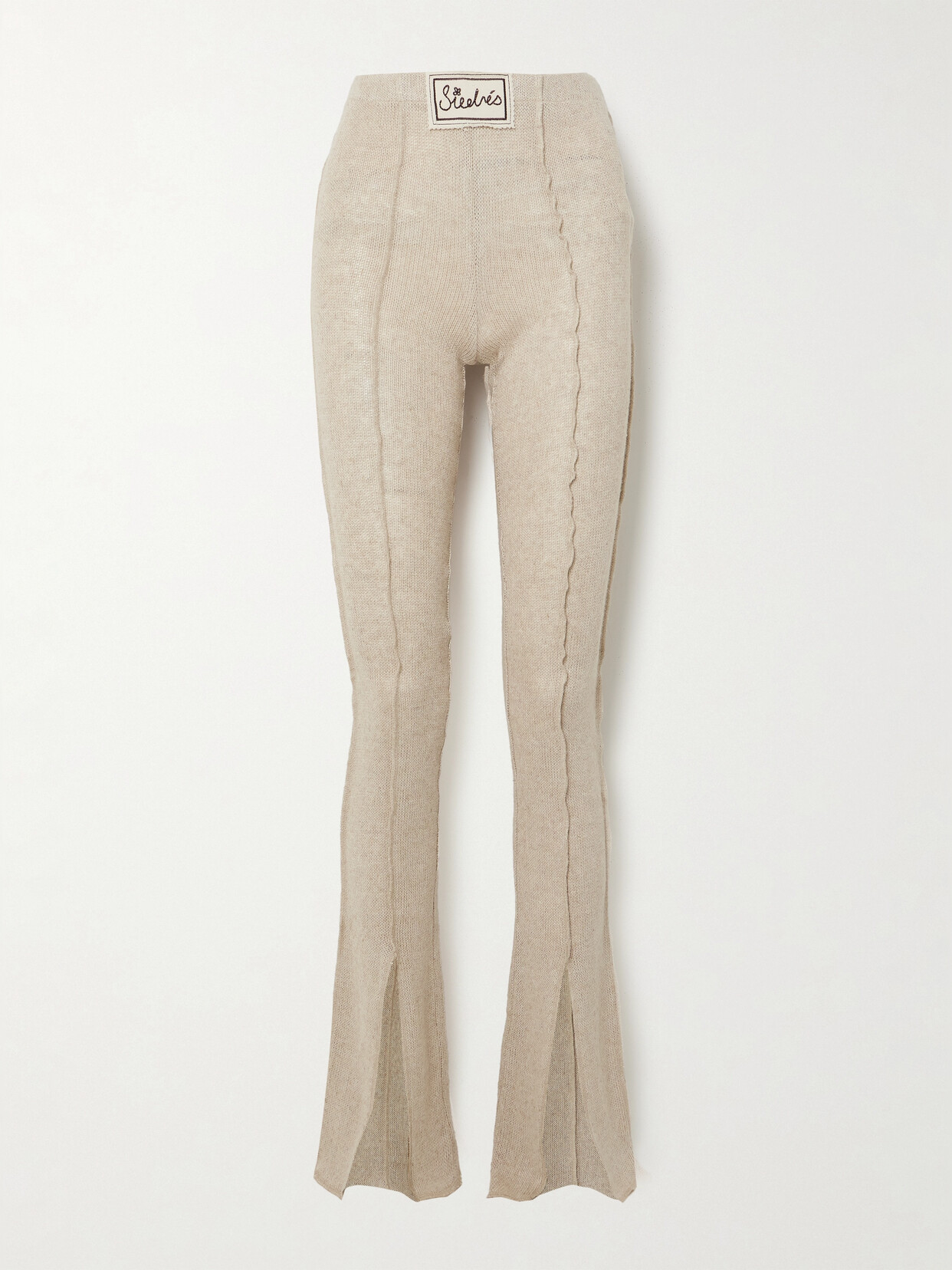 Shop Siedres Mult Appliquéd Linen-blend Flared Pants In Gray