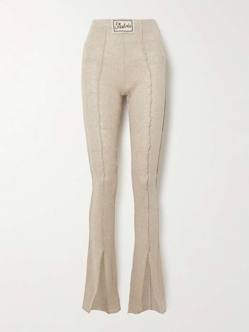 SIEDRÉS Mult Appliquéd Linen-blend Flared Pants