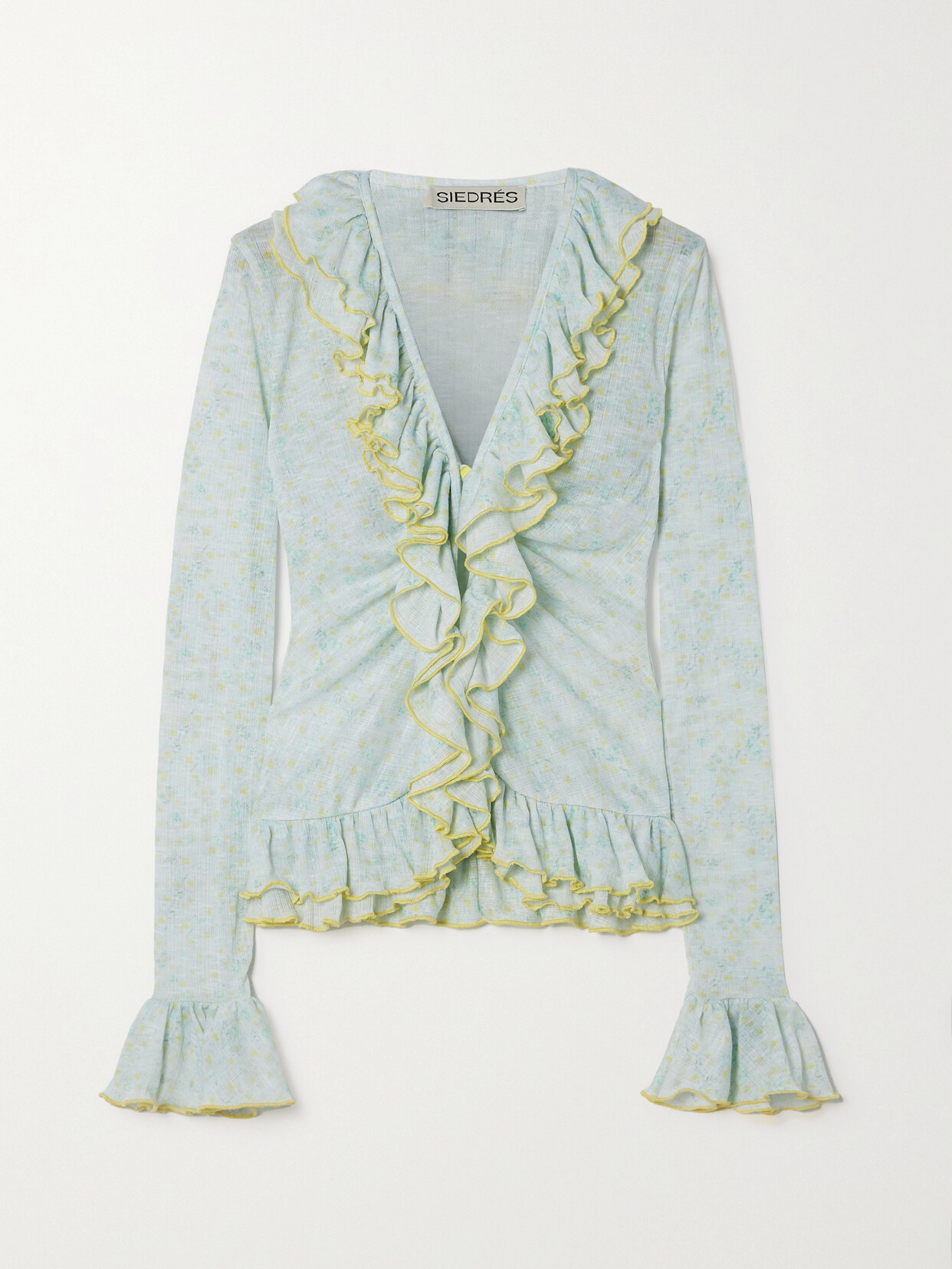 SIEDRÉS Ilon Ruffled Floral-print Woven Top - Yellow