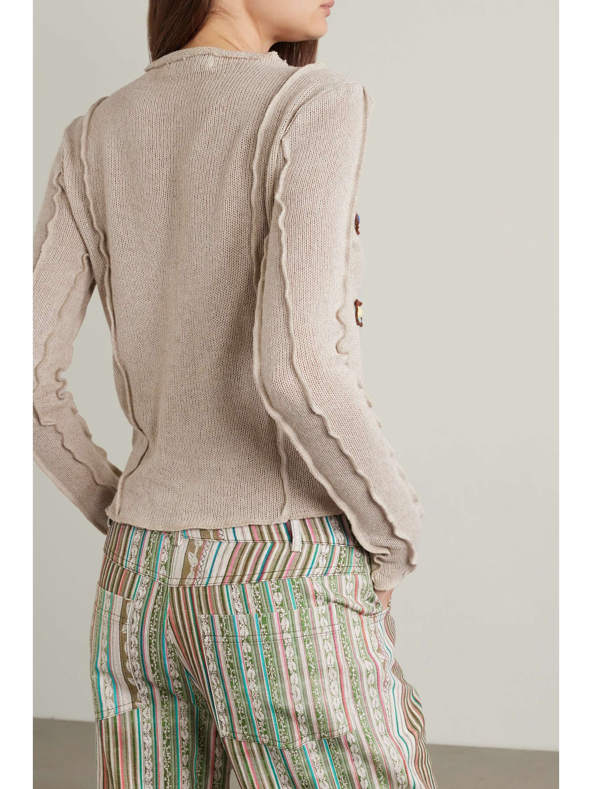 Stone Neta appliquéd linen-blend sweater | SIEDRÉS | NET-A