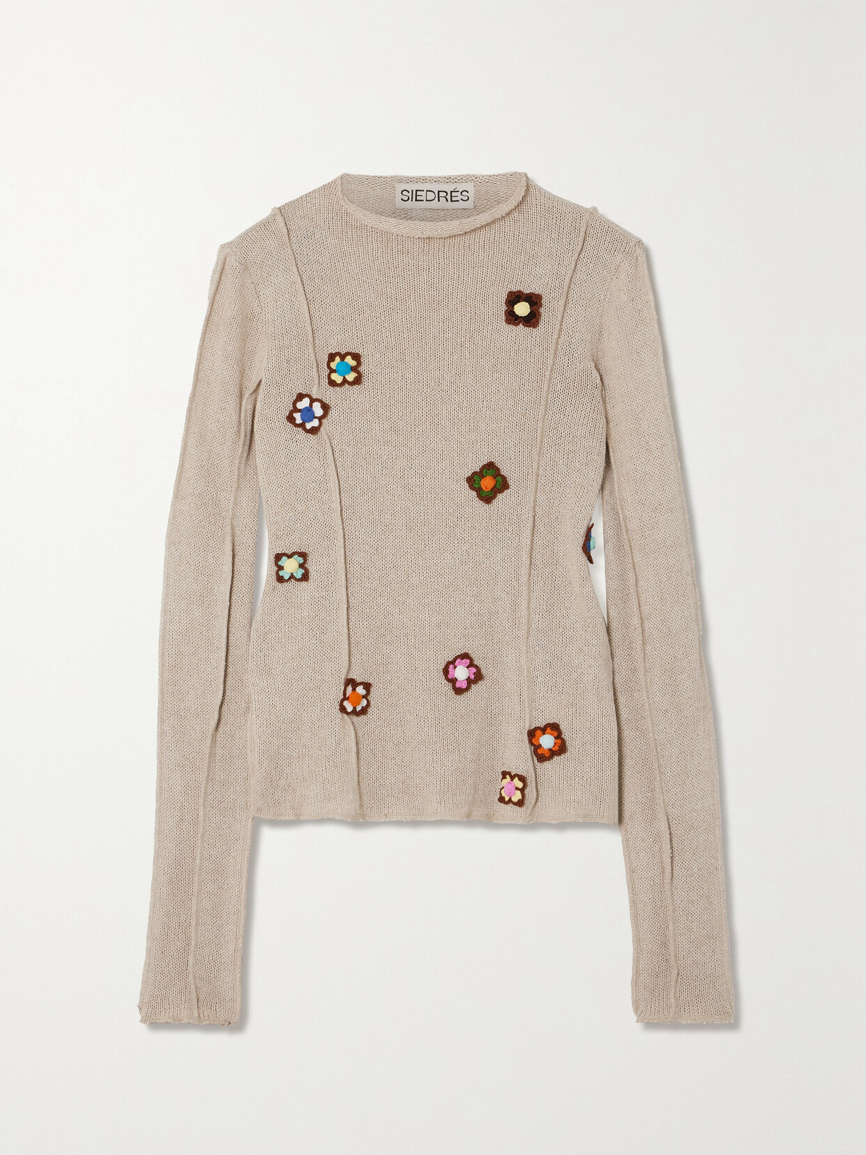 SIEDRÉS Neta Appliquéd Linen-blend Sweater - Gray