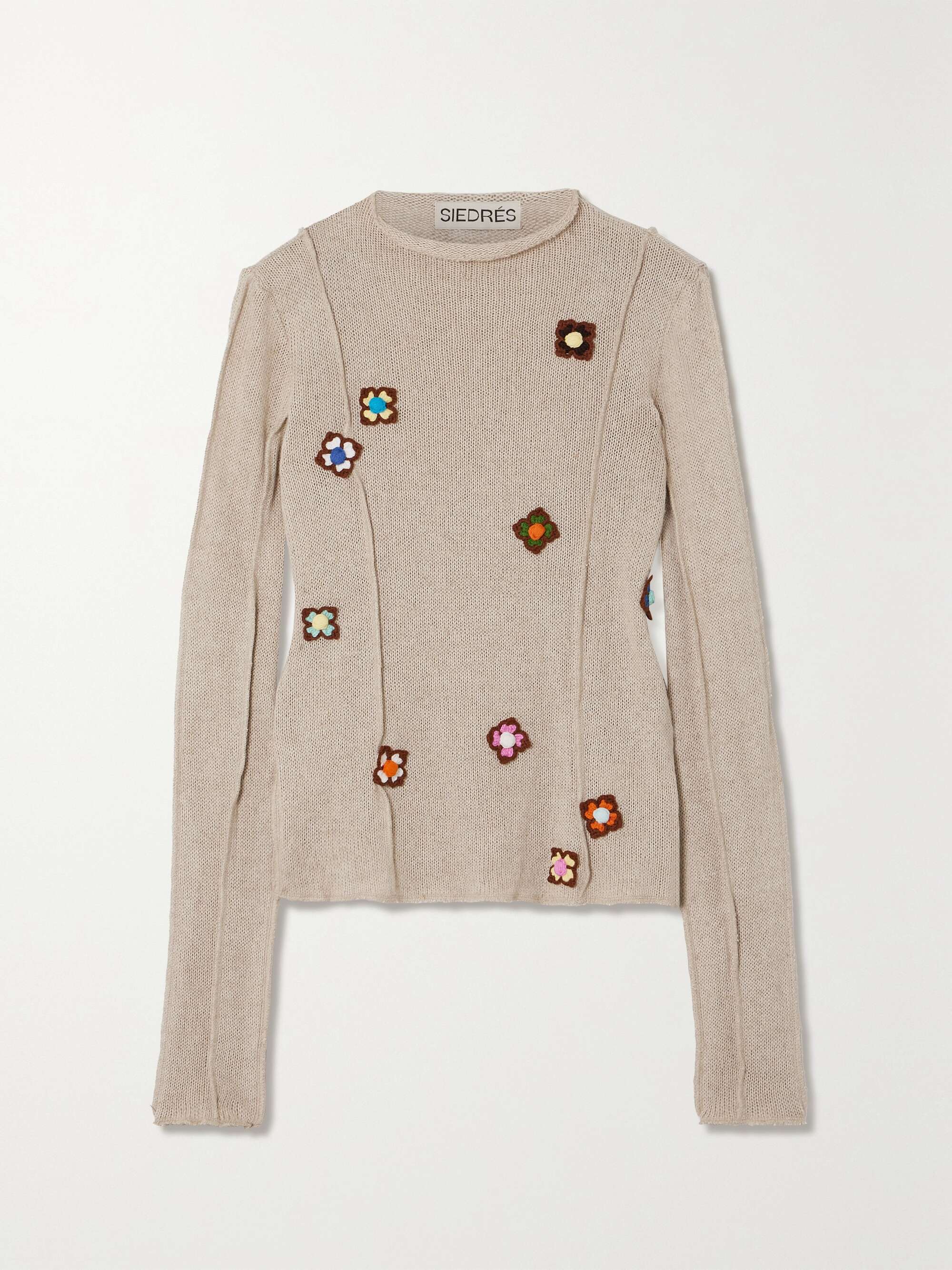 Stone Neta appliquéd linen-blend sweater | SIEDRÉS | NET-A