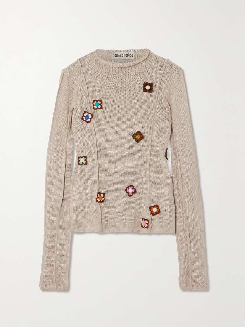 SIEDRÉS Neta Appliquéd Linen-blend Sweater - x small