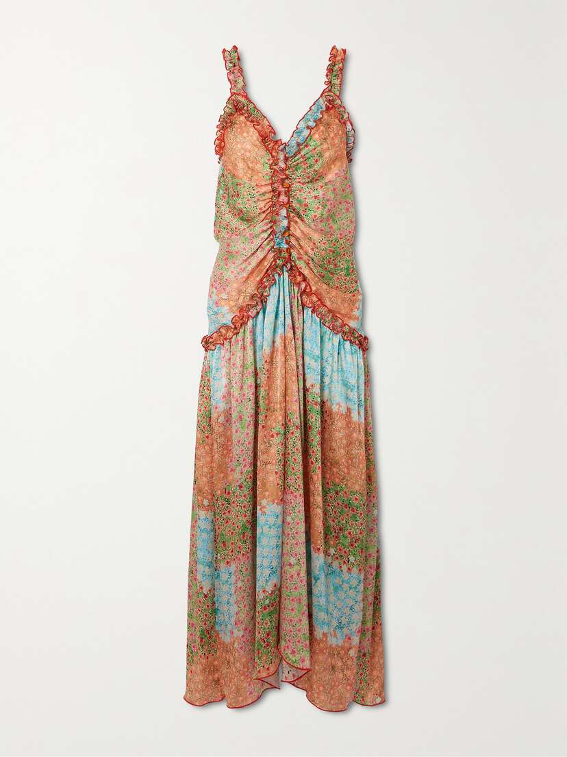SIEDRÉS Leona Ruffled Floral-printed Crinkled-crepe Midi Dress
