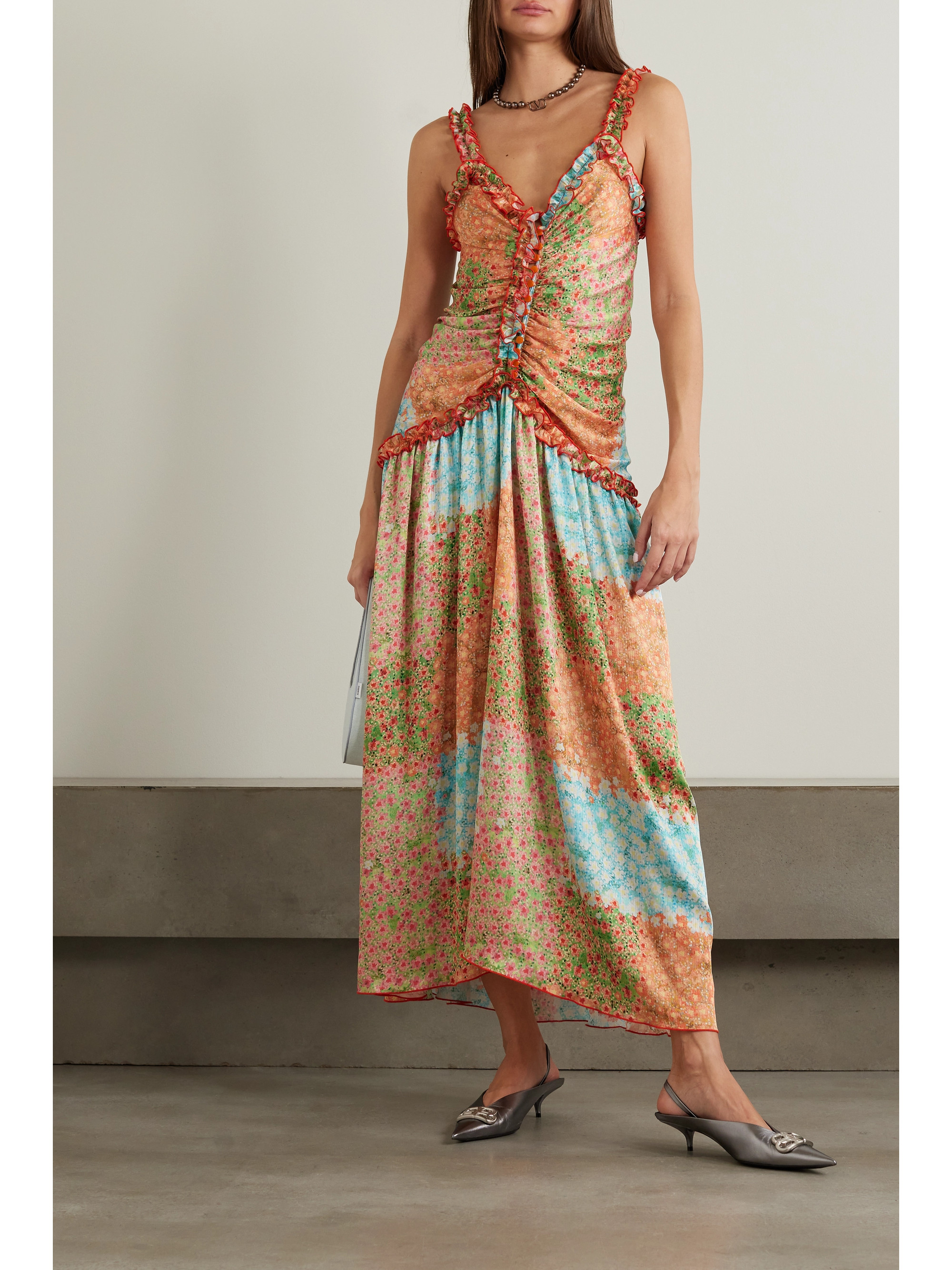 Siedrés Leona ruffled floral-printed crinkled-crepe midi dress