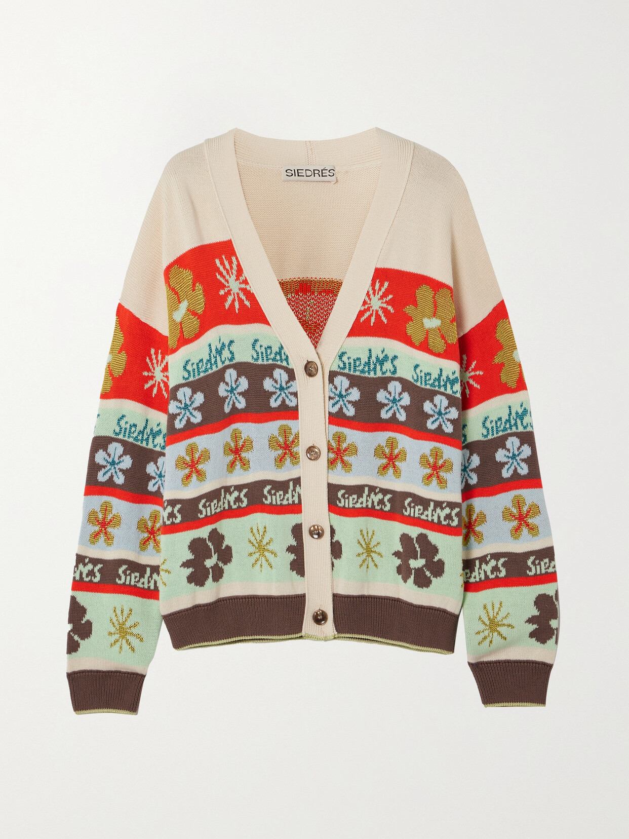 Shop Siedres Amber Intarsia Cotton Cardigan In Multi