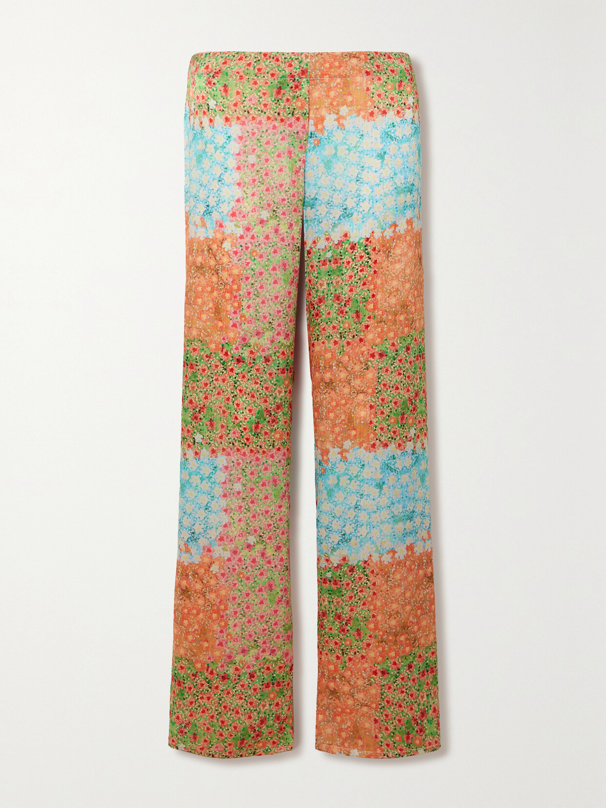 Siedres Sole Floral-printed Crinkled-crepe Wide-leg Pants In Orange