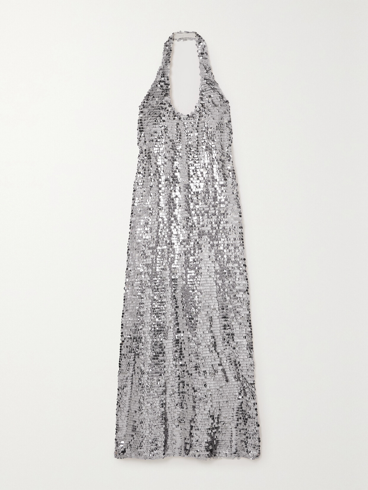 Siedres Hely Sequined Tulle Halterneck Midi Dress In Silver