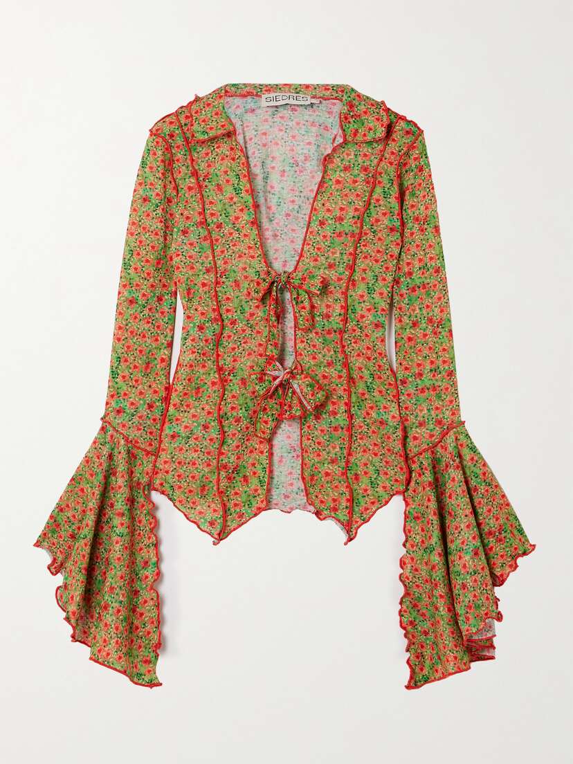 SIEDRÉS Zee Ruffled Floral-print Knitted Top