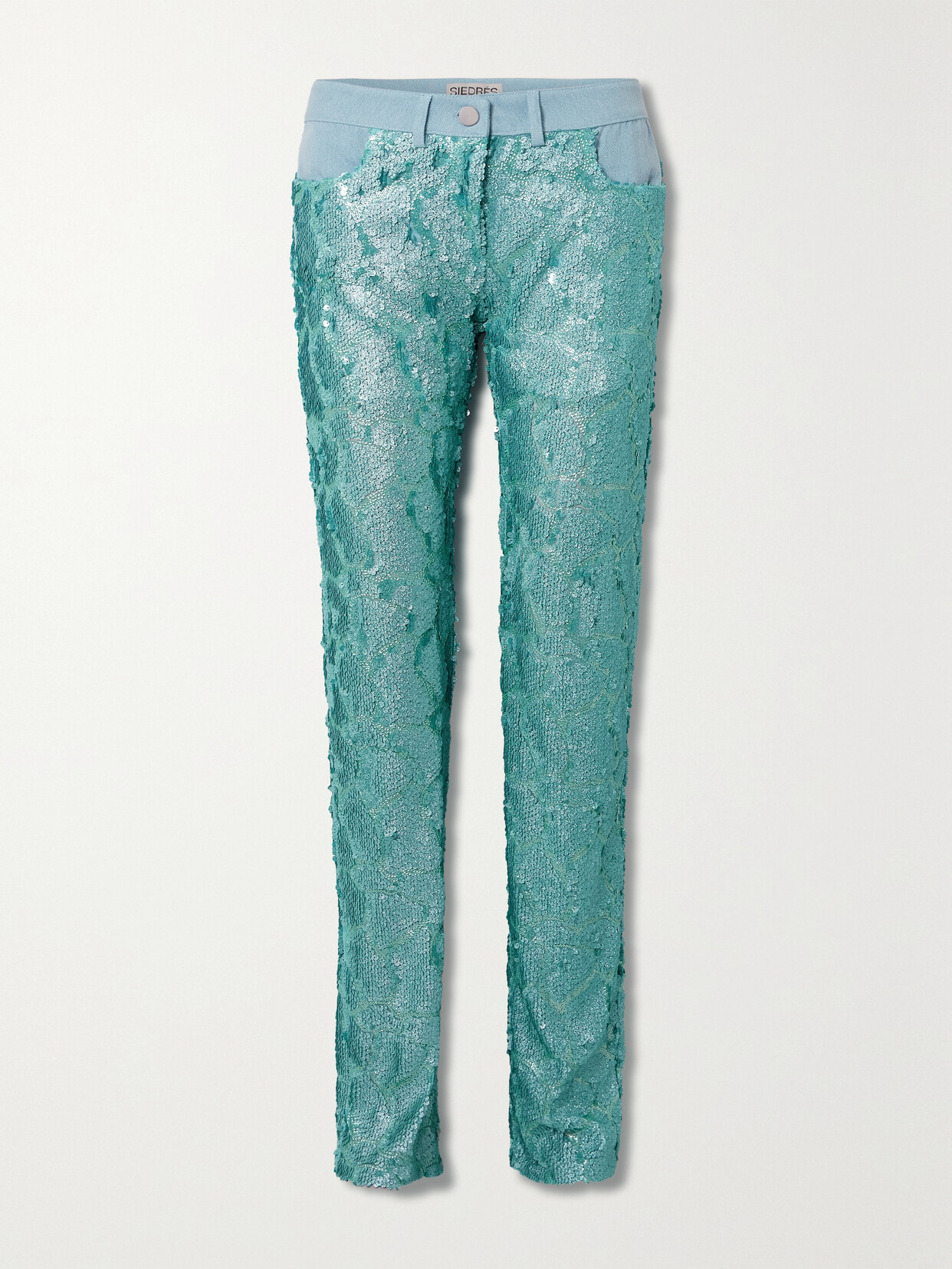 SIEDRÉS Sun Denim-trimmed Sequined Tulle Straight-leg Pants - Blue