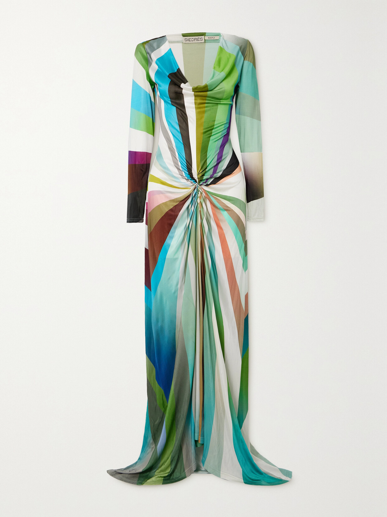 SIEDRÉS Linny Gathered Draped Printed Satin-jersey Maxi Dress - Multi