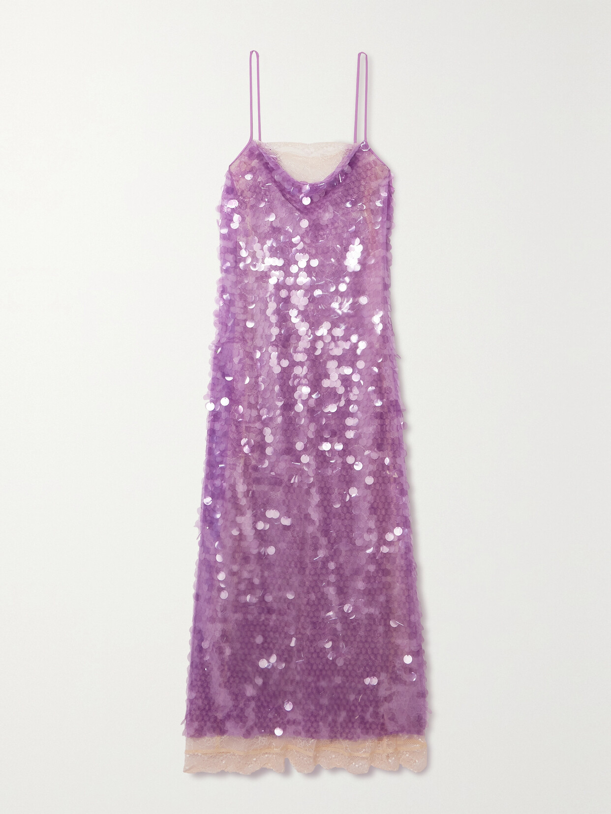 Siedres Kebi Lace-trimmed Paillette-embellished Mesh Maxi Dress In Purple