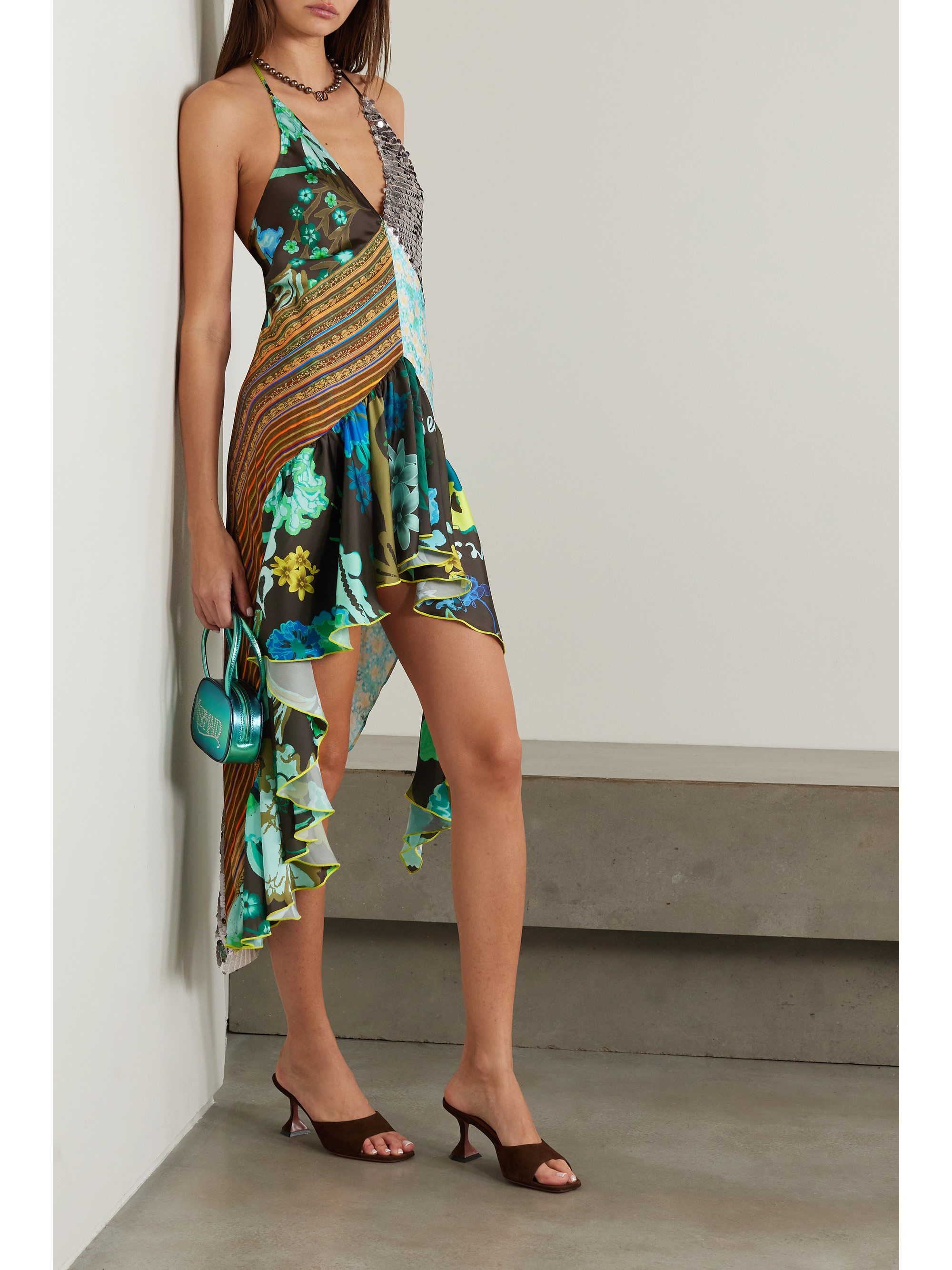Siedrés Izen printed twill, satin and sequined ECOVERO™-blend tulle mini dress