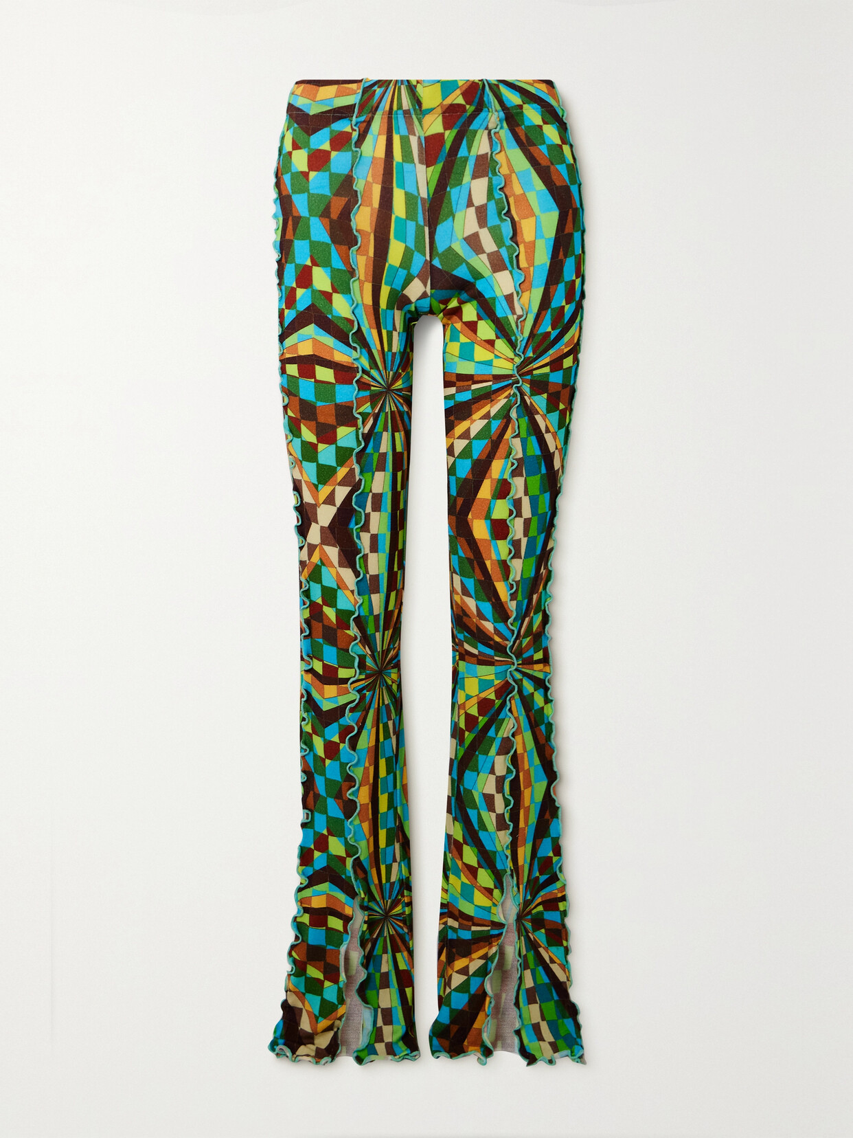 Siedres Mult Printed Stretch-jersey Flared Pants In Green