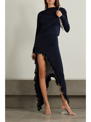 Siedrés Alea asymmetric ruffled embroidered stretch-jersey maxi dress