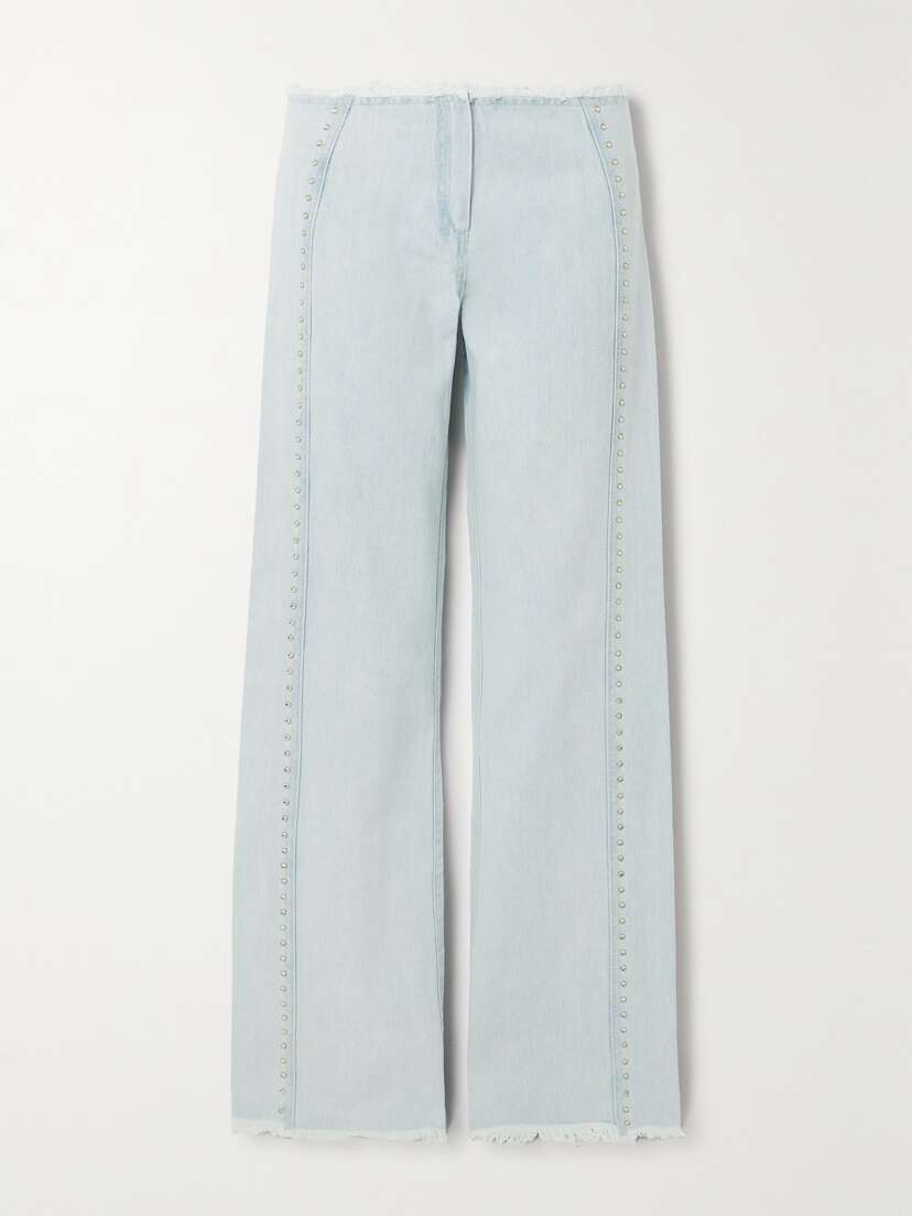 SIEDRÉS Giny Frayed Embellished High-rise Wide-leg Jeans