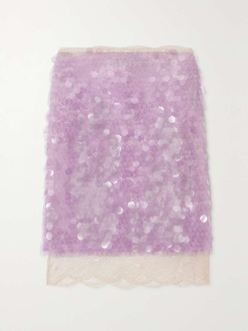 SIEDRÉS Helena Scalloped Sequined Lace Skirt - EU 42