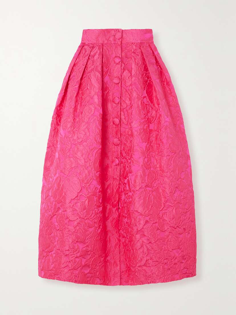 DESTREE Ivring Pleated Floral-jacquard Midi Skirt