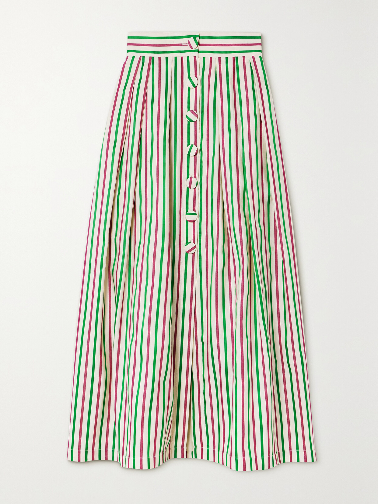 DESTREE Irving Pleated Striped Faille Maxi Skirt - Green