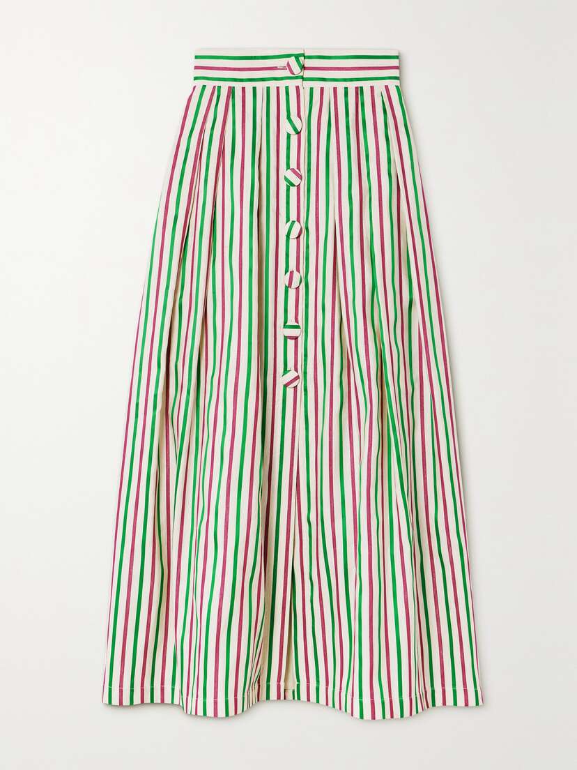 DESTREE Irving Pleated Striped Faille Maxi Skirt