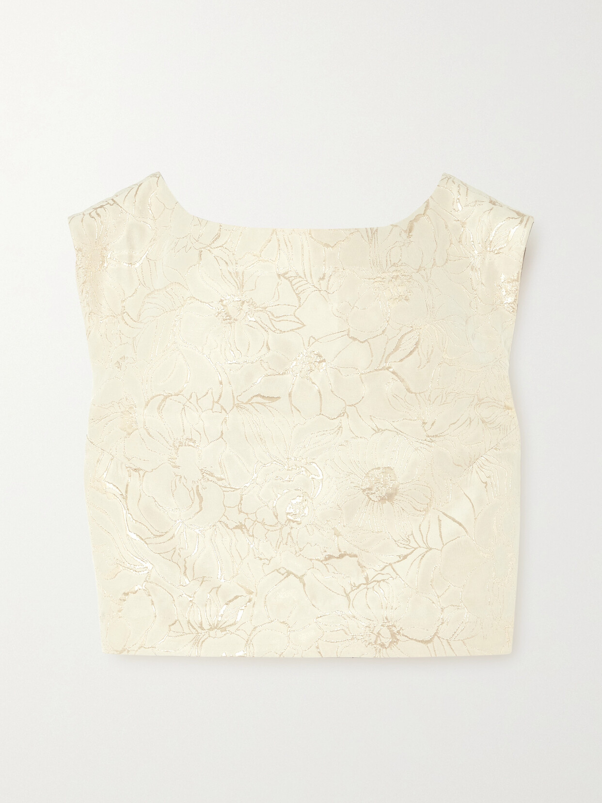 D'estree Richard Cropped Metallic Floral Brocade Top In Ecru