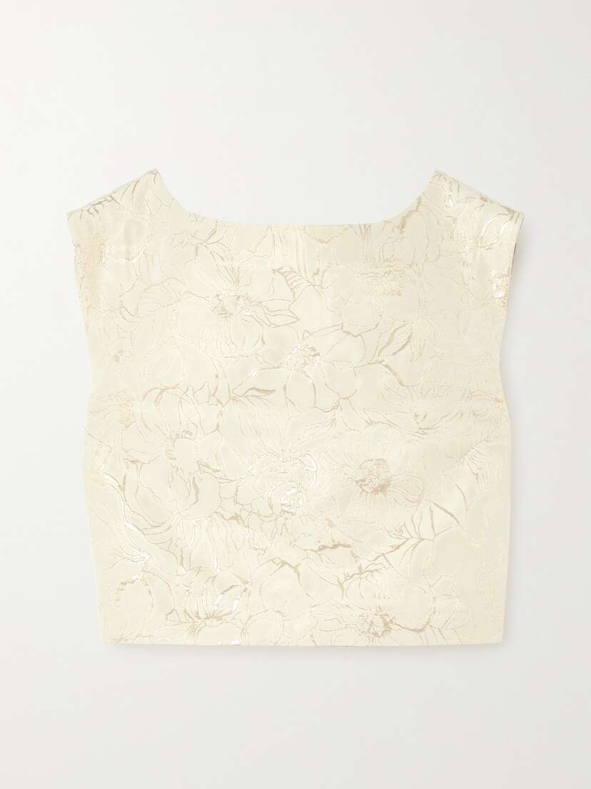 DESTREE Richard Cropped Metallic Floral Brocade Top