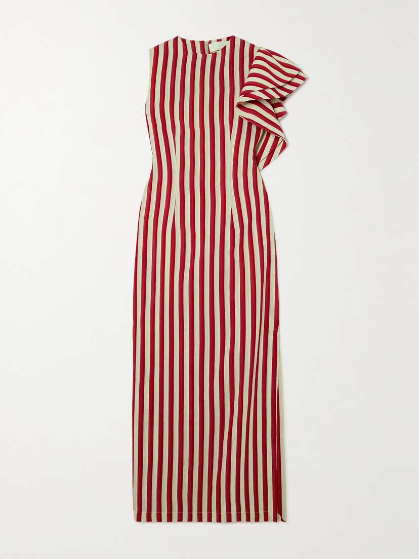 DESTREE Franz Ruffled Striped Faille Maxi Dress