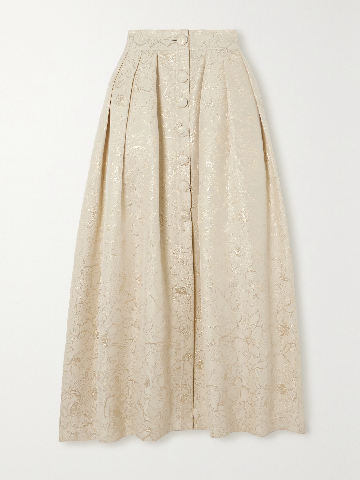 DESTREE - Irving Pleated Metallic Floral Brocade Maxi Skirt - Ecru