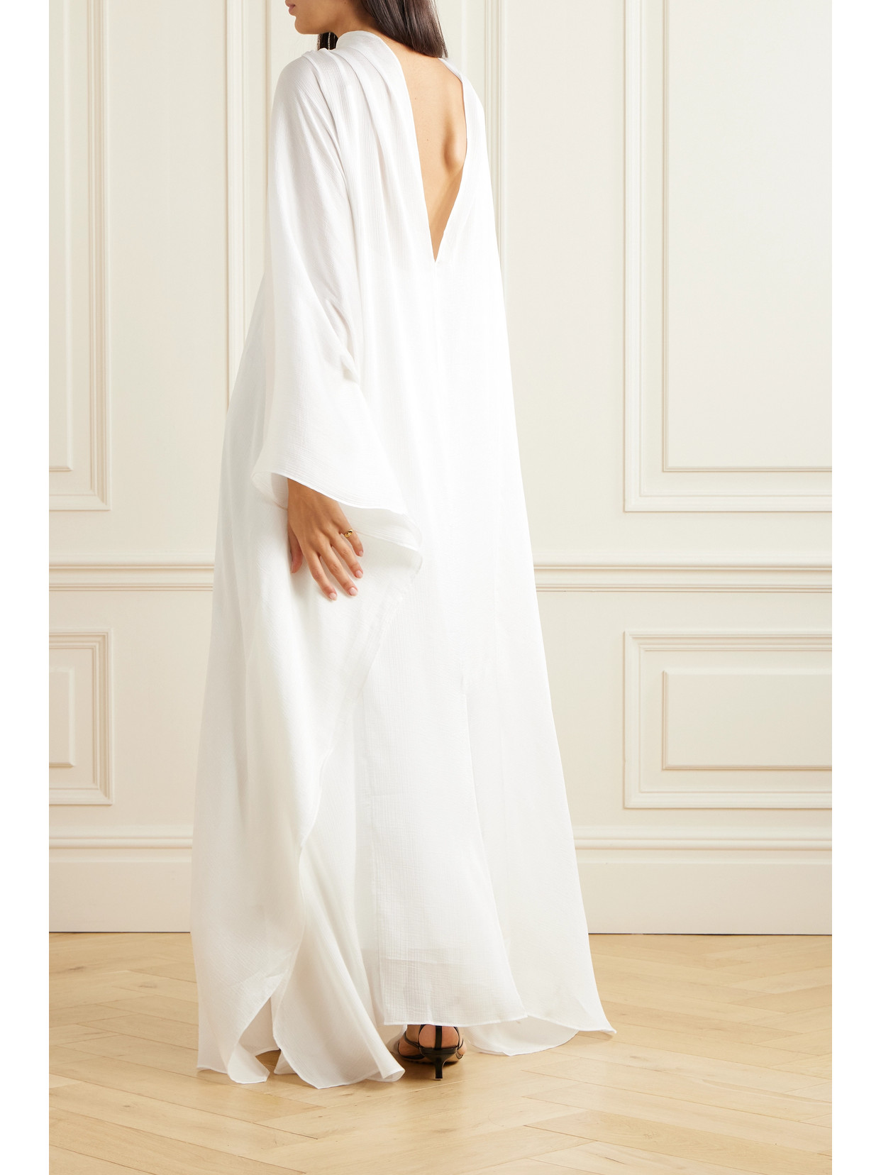 Shop Abadia Crinkled-voile Maxi Dress In Off-white