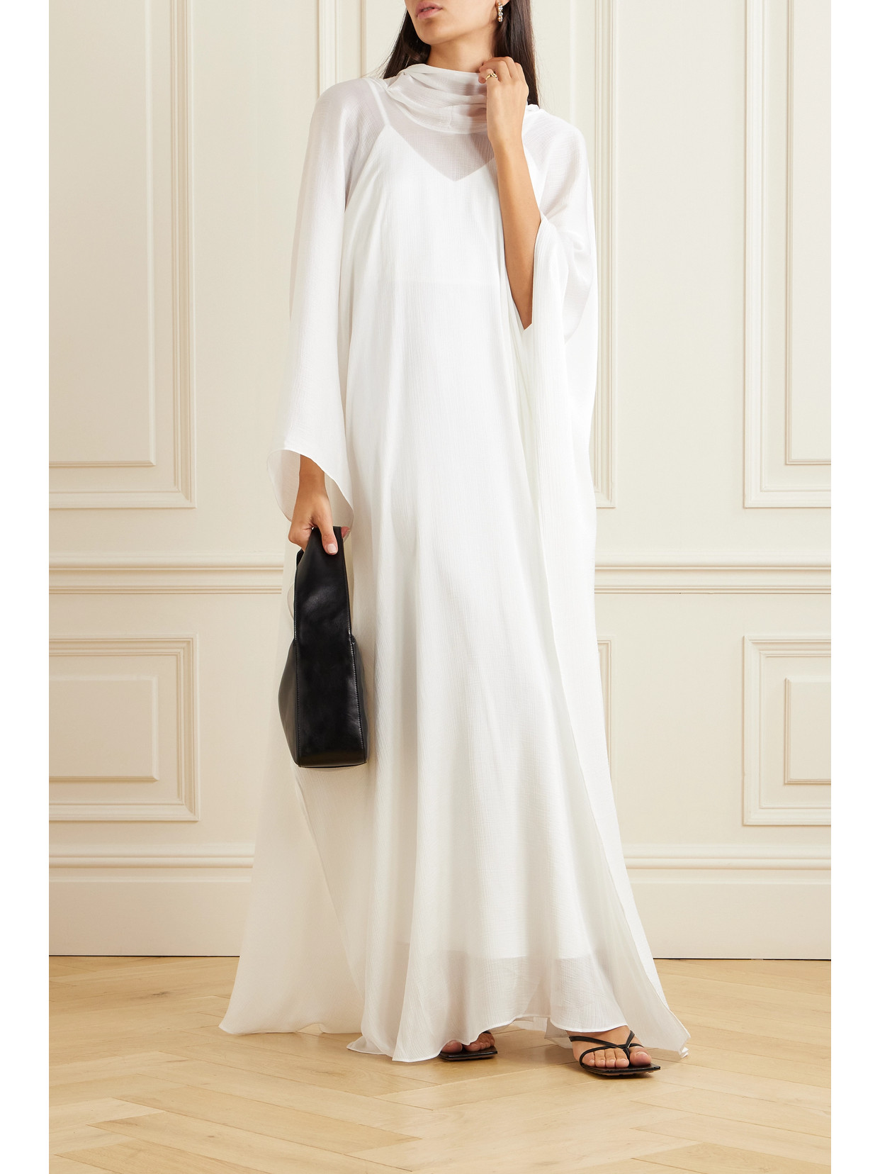 Shop Abadia Crinkled-voile Maxi Dress In Off-white