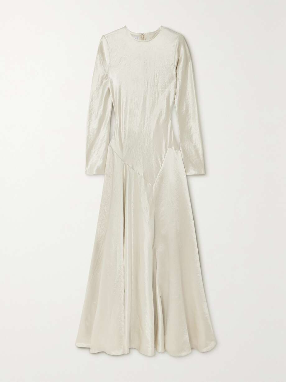 yara paneled hammered-satin gown