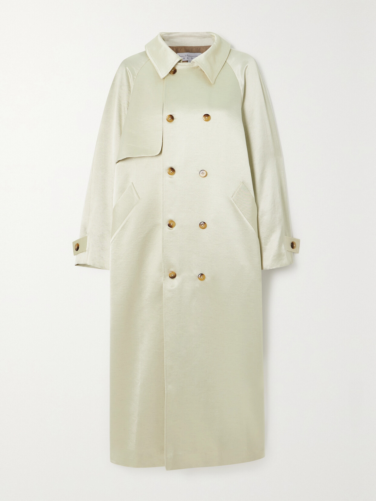 Abadia Double-breasted Satin-twill Trench Coat In Silver