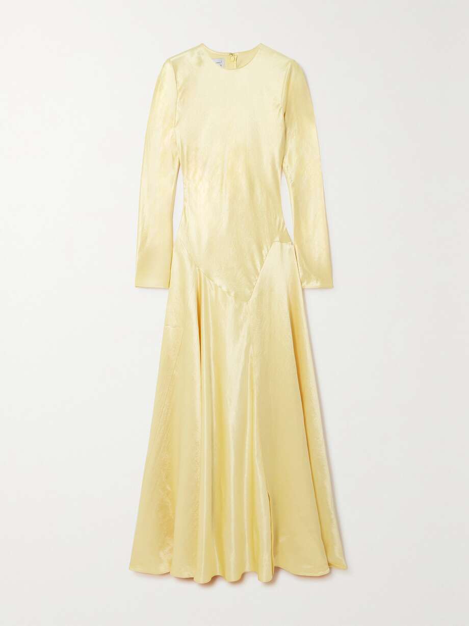 yara paneled hammered-satin gown