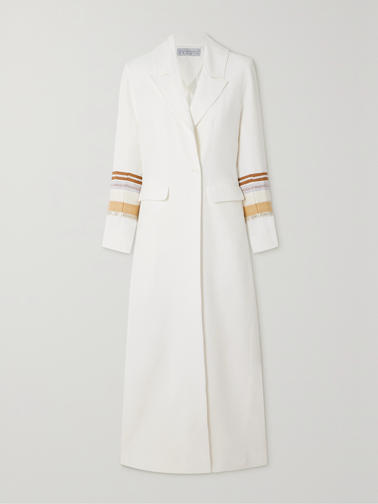 Abadia Nuun Bead-embellished Grosgrain-trimmed Braided Piqué Coat In Off-white