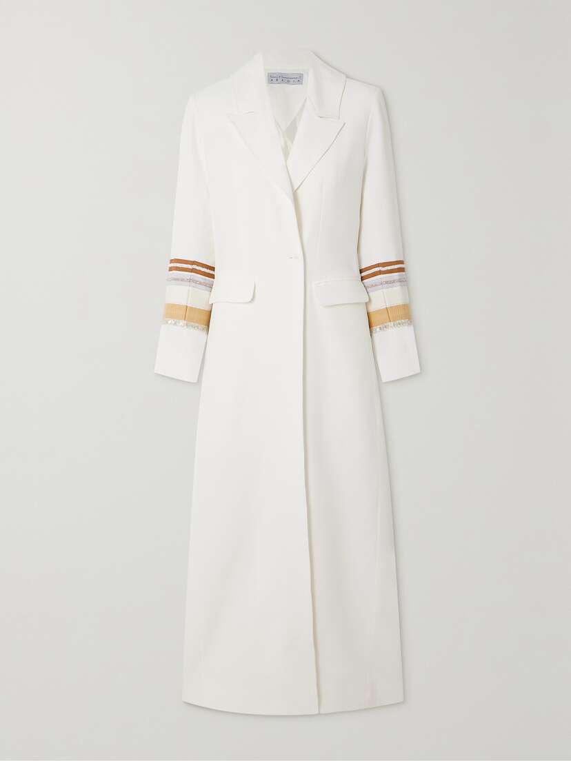 Abadia Nuun Bead-embellished Grosgrain-trimmed Braided Piqué Coat