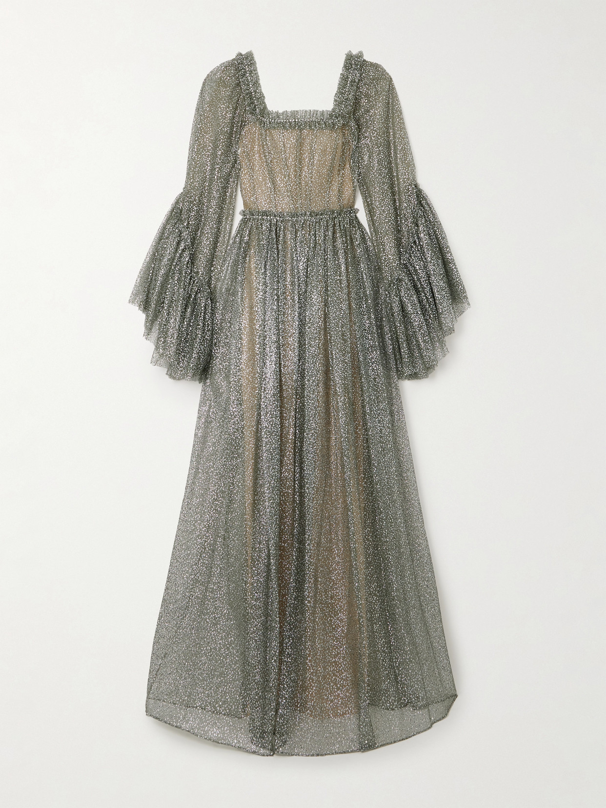 Sandra Mansour - Enchanteresse Ruffled Glittered Tulle Maxi Dress - Green