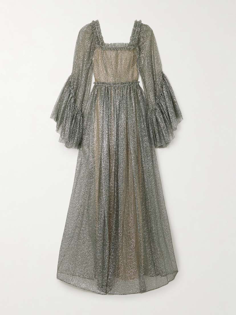 Sandra Mansour Enchanteresse Ruffled Glittered Tulle Maxi Dress