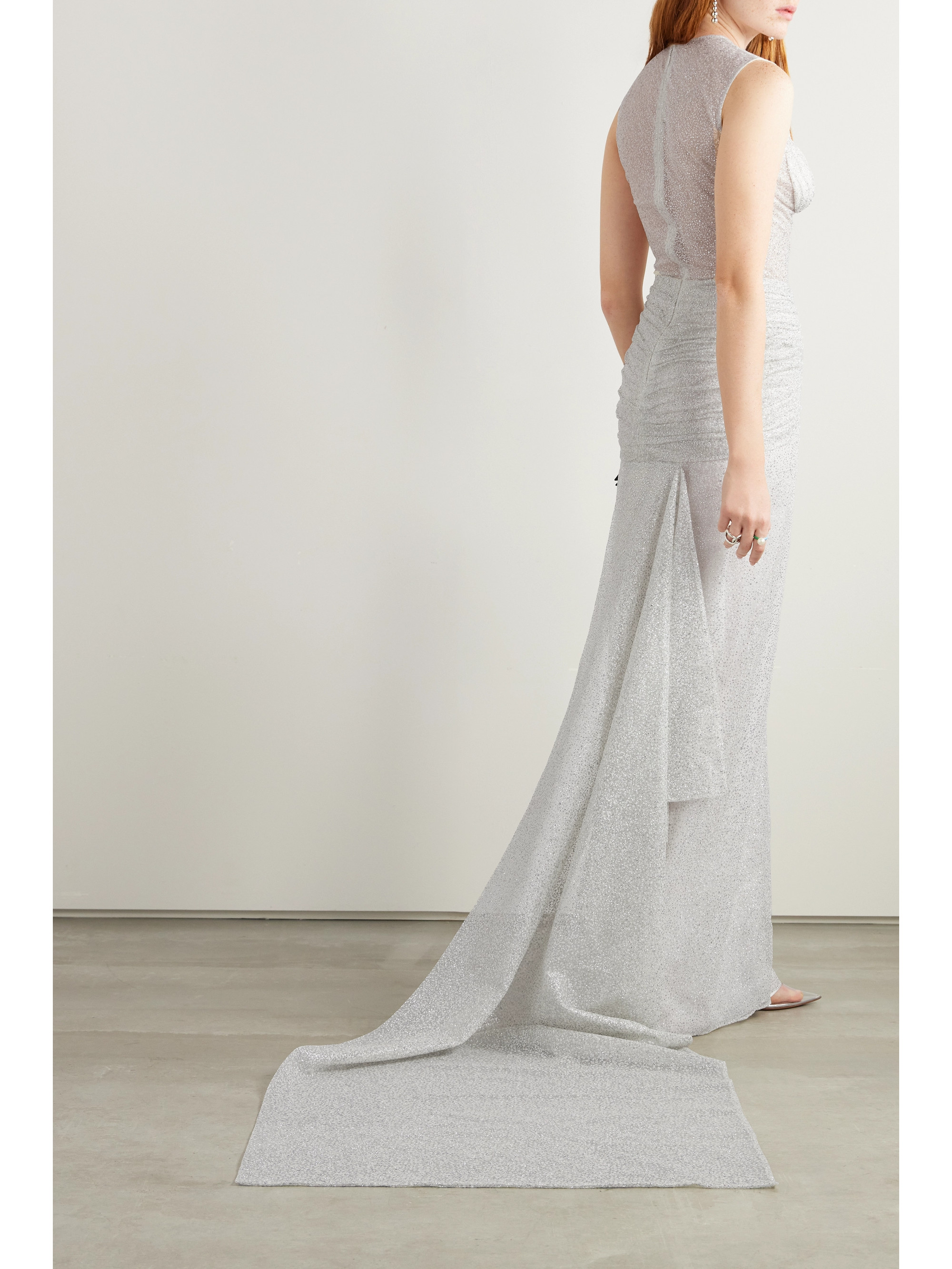 Sandra Mansour Sunlight ruched glittered tulle gown