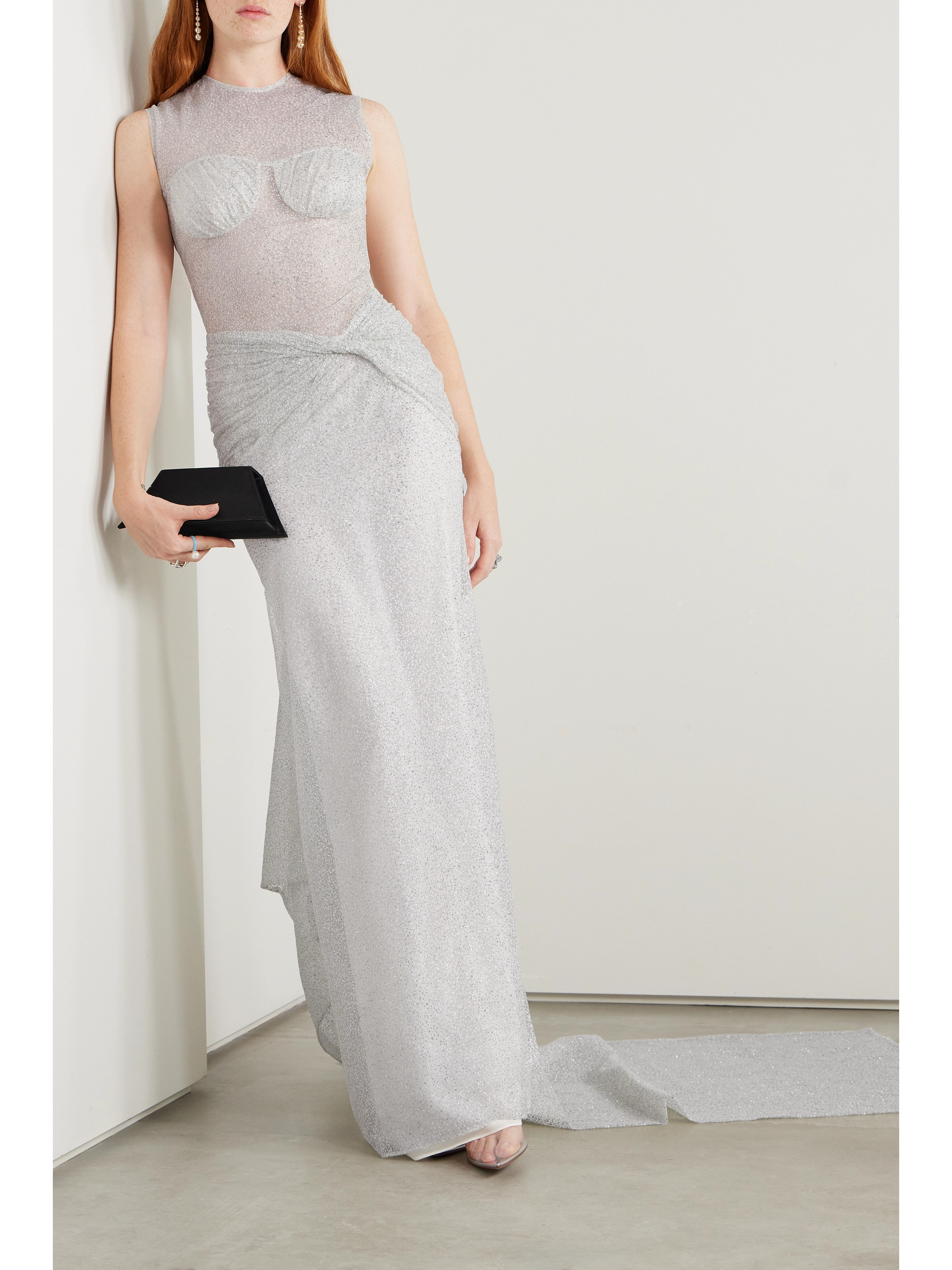 Sandra Mansour Sunlight ruched glittered tulle gown