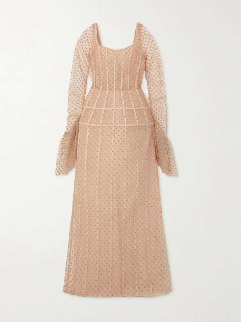 Sandra Mansour Euphoria Glittered Swiss-dot Tulle Maxi Dress