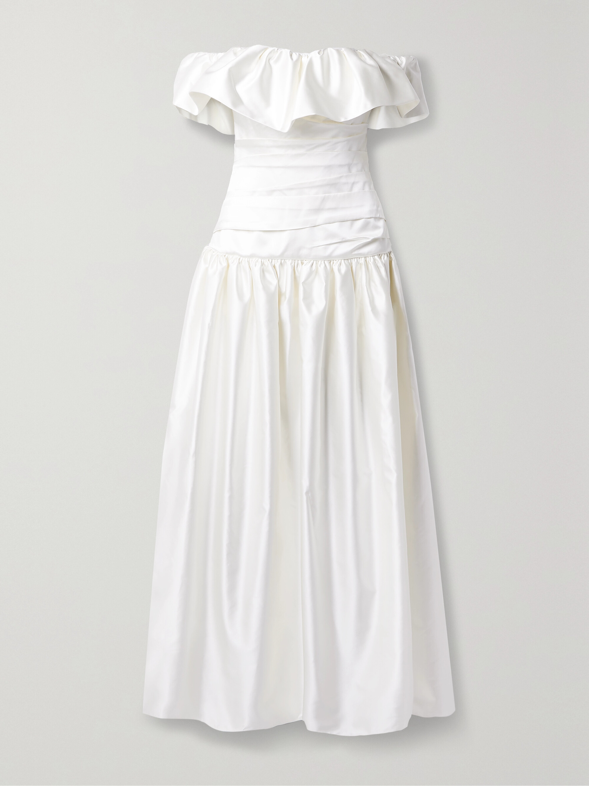 Sandra Mansour Stillness off-the-shoulder gathered ruched silk-satin gown