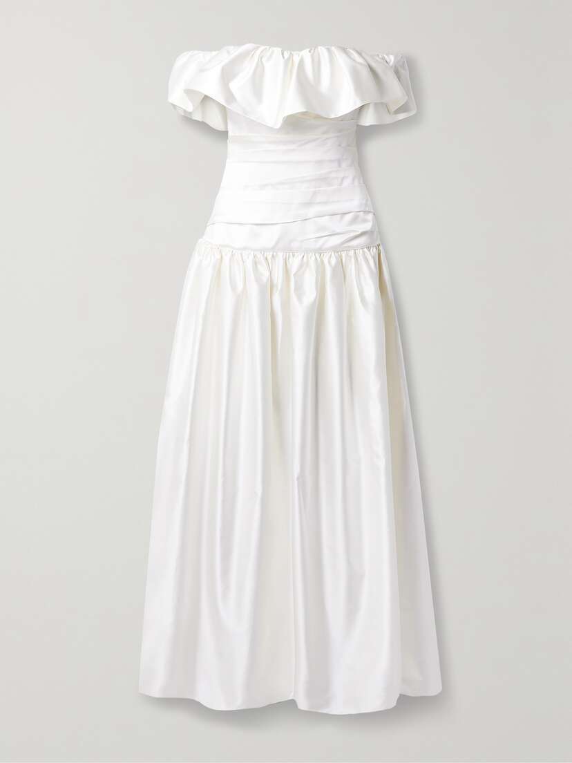 Sandra Mansour Stillness Off-the-shoulder Gathered Ruched Silk-satin Gown