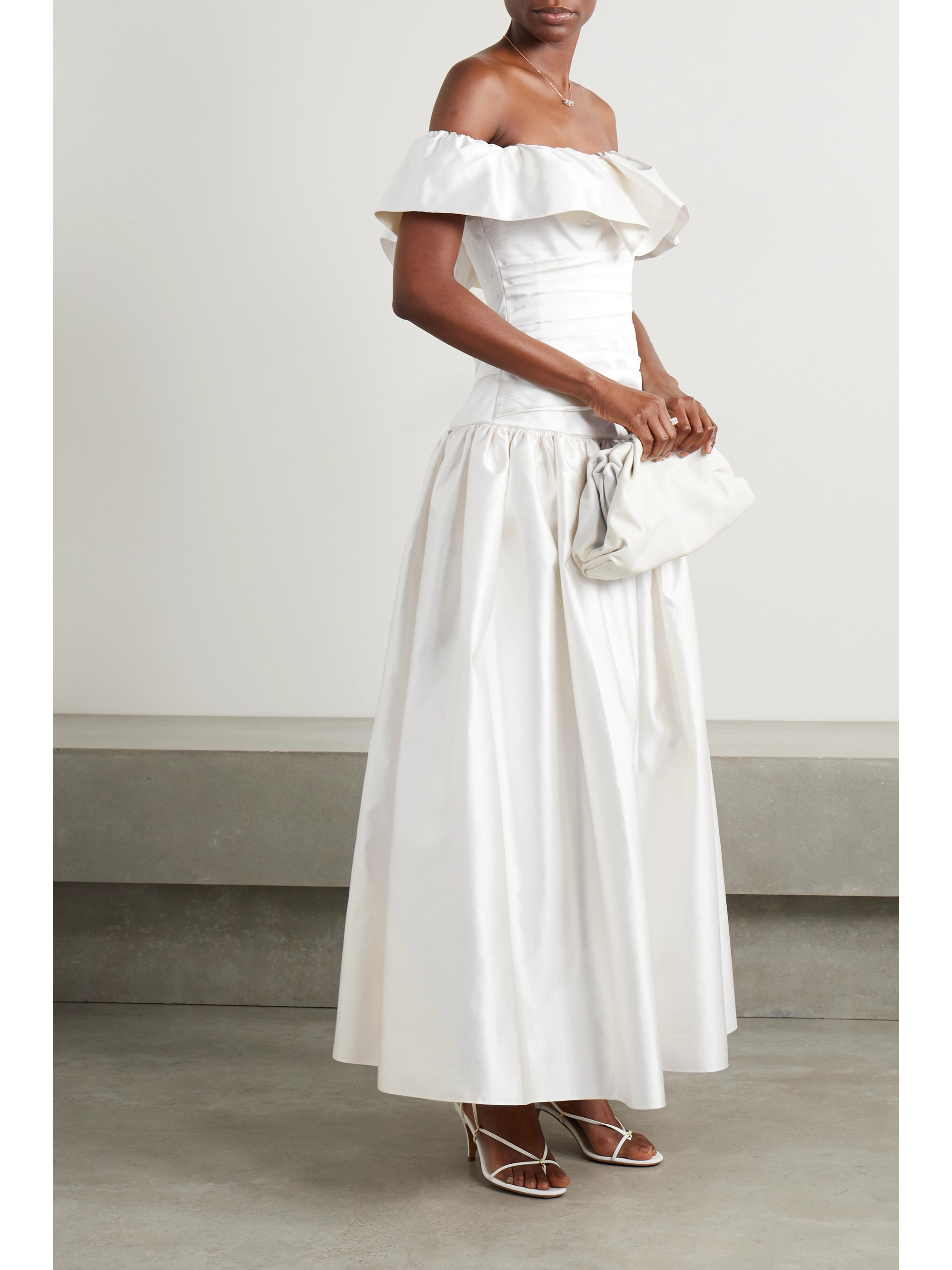 Sandra Mansour Stillness off-the-shoulder gathered ruched silk-satin gown