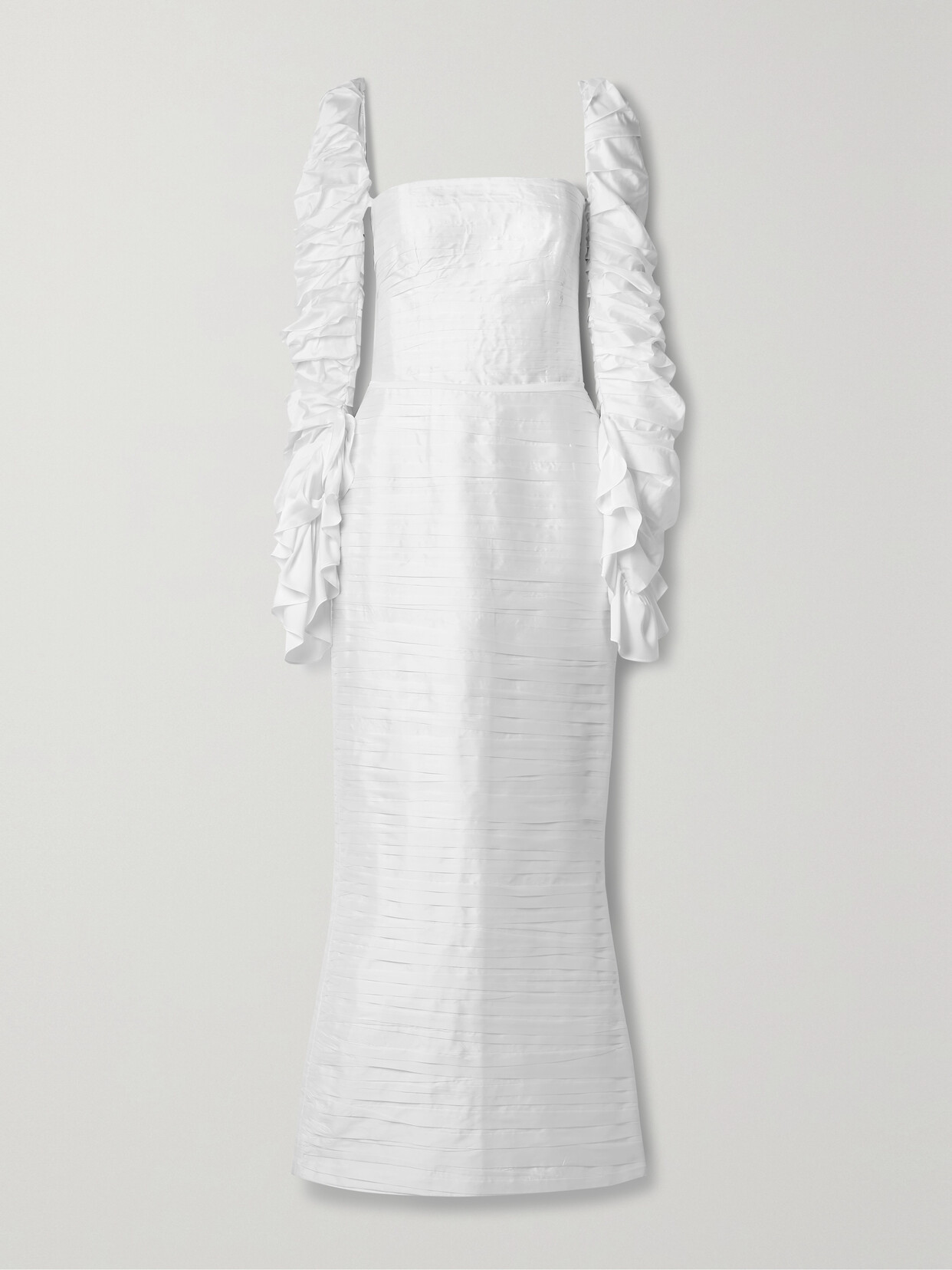 Sandra Mansour Third Wisdom Crepe De Chine-trimmed Pintucked Taffeta Maxi Dress In Off-white