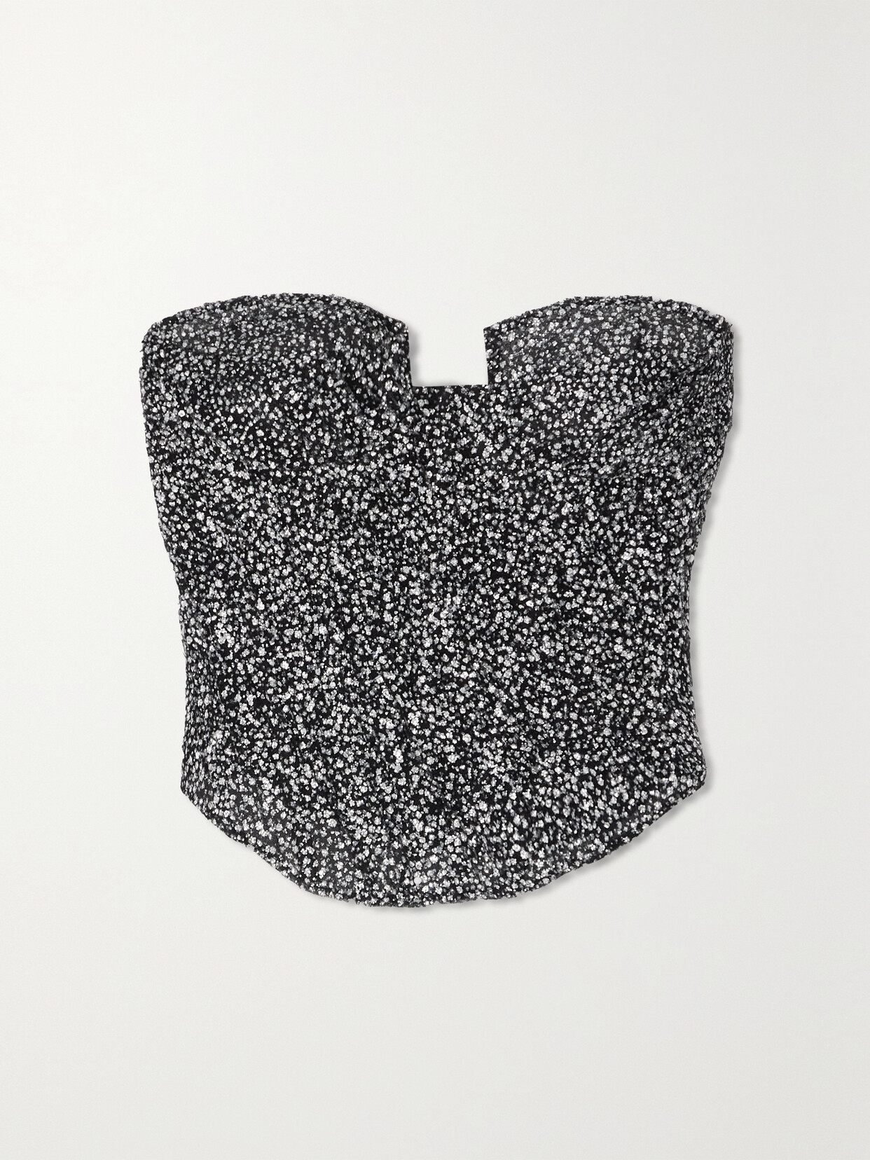 Sandra Mansour - Strapless Glittered Tulle Bustier Top - Black