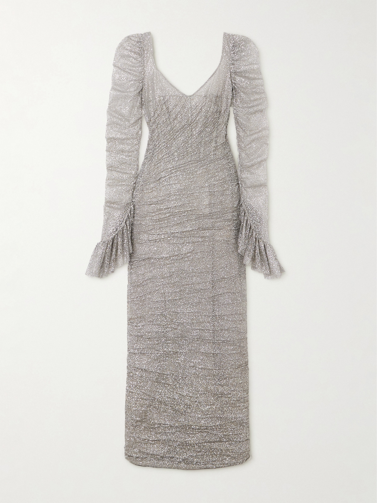 Sandra Mansour - Mabon Ruffled Glittered Tulle Gown - Gray