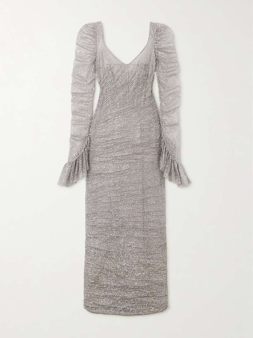 Sandra Mansour Mabon Ruffled Glittered Tulle Gown